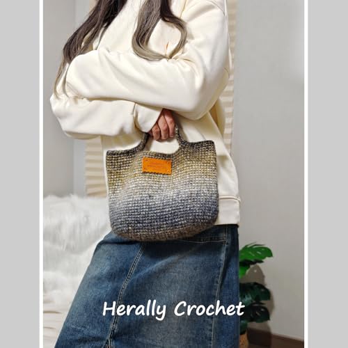 Herally Crochet Kit DIY Bag for Beginners - Crochet Picotin Bag (Brown) | Include Yarn, Hook and Accessory - with Step by Step Video Tutorials - color: browncream