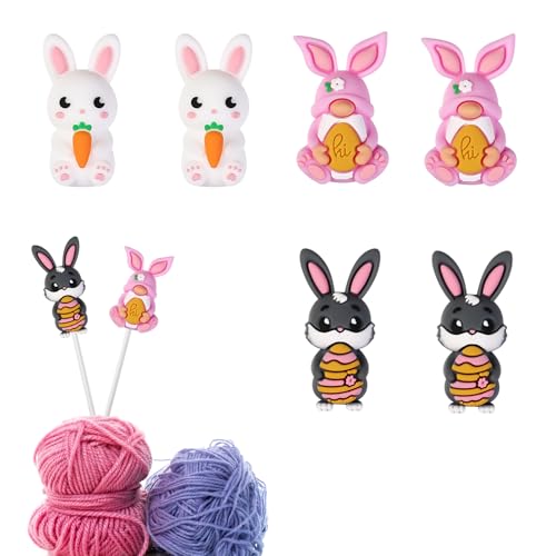 6pcs Rabbit Knitting Needle Stoppers, Knitting Needle Point Protectors, Knitting Needle End Caps, Knitting Accessories and Gadgets - color: black+white+pink rabbit