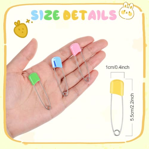 WILLBOND 100 Pcs Large Safety Pins for Clothes,with Bag, Four Colors | Plastic Head with Locking Closures, Heavy Duty Nappy Pins Hooks, 2.2 Inch Fasteners, Stainless Steel, Velvet Bag - color: Four Colors