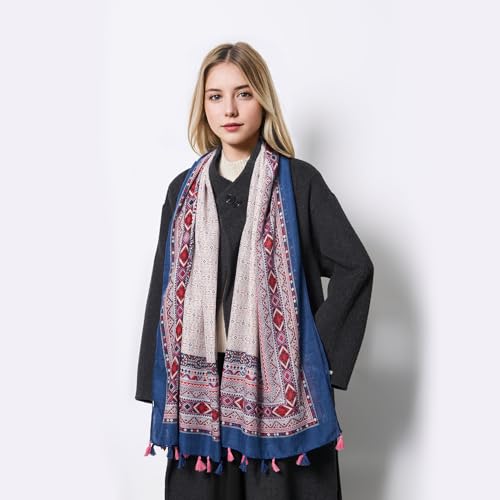 QIUTIMIY Scarf for Women Lightweight Soft Floral Leopard Printed Scarves Fall Winter Fashion Shawl Wrap with Fringe - color: Flower-lake Blue