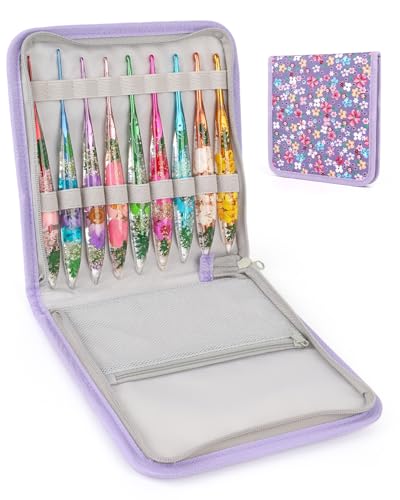 Coopay Crochet Hook Set, 9 PCS Crochet Hooks with Case (B/2.0mm-J/6.0mm) | Floral Resin Grips Crochet Needles- Smooth & Ergonomic, Great for Crocheting Blankets, Dolls, Shawls, Hats, Scarves - size: 9 Sizes (2.0mm-6.0mm)
