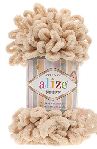 4 skn/Ball Alize Puffy Baby Big Loop Blanket Yarn 100% Micropolyester Soft Yarn 400gr 39.3 yds (310-Honey) - color: 310-Honey