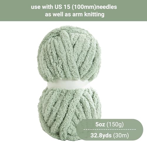 HOMBYS 4 Cream+4 Sage Green Chunky Chenille Yarn for Hand Knitting,Fluffy Soft Jumbo Yarn Crocheting,Super Bulky Big Yarn for Chunky Blanket,Large Thick Arm Knitting Yarn,8 Pack Plush Yarn - color: 4 Cream+4 Sage Green