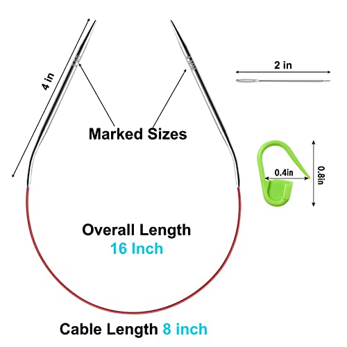 16 inch US Size 6 /4mm Stainless Steel Circular Knitting Needles Set for Beginners, Round Metal Knitting Needles with Fixed Lace, Circle Needle for Small Knit Projects Socks, Hats, Christmas Stockings - color: Size US 6 (4.0mm)