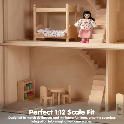 PlanToys® Mother Wooden Poseable Dollhouse Figurine 1:12 Scale 5-Inch Doll | mom character, doll house people accessories, bendable arms, kids pretend play, storytelling learning gift ages 3+ for girls - color: Asian Mom