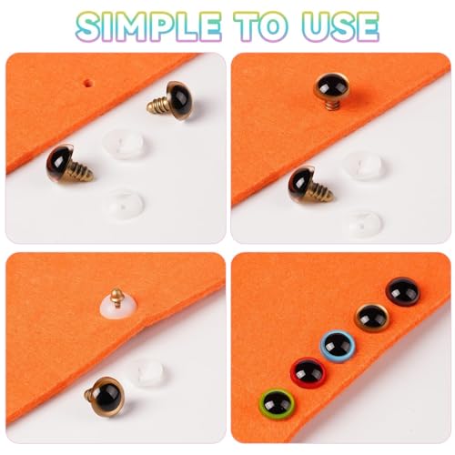 MUCUNNIA 160pcs Safety Eyes for Amigurumi with Washers 10/12/16/18mm Colorful Plastic Safety Eyes for Crochet Craft Safety Eyes Gift for Crochet Lovers Halloween Decorations Stuffed Animals Crafting