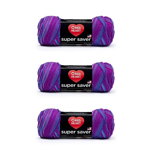 Red Heart Super Saver Yarn, 3 Pack, Grape Fizz 3 Count - color: Grape Fizz, size: 3-Pack