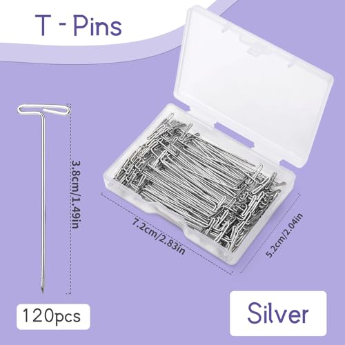 120 Pcs 1.5 Inch T-Pins Wig Pins Sewing T-Pins Straight Pins | Wig T Pins for Foam Head, Straight Pins for Blocking Crochet Sewing, Craft, Quilting, Office, Wall, Wig Making, Crocheting - size: 1.5inch*120pcs