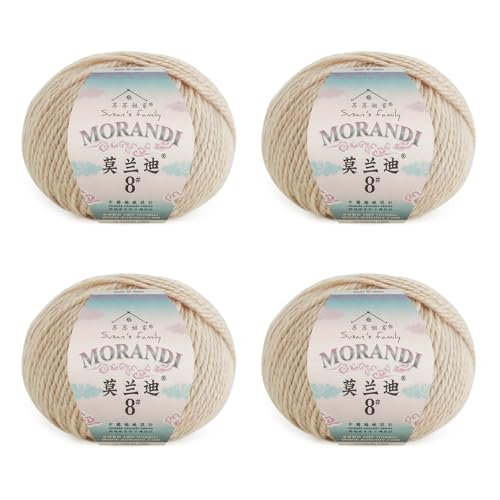 Susan's Family Molandi #8 100Merino Wool Yarn, 4x50g/82yds - Warm Sand | 100% wool yarn, Bulky weight, skin-soft, comfort, warm, breathable, crochet/knit garment, blanket, shawl, scarf, bag - color: 03#Warm Sand