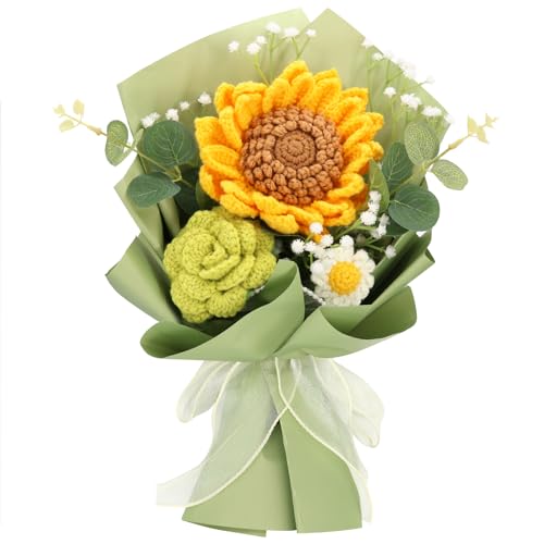 Marvogo Handmade Crochet Flower Bouquet,Crochet Flowers for Loved Ones | Crochet Flower,Crochet Rose, sunflower Finished Artificial Flower Ideal for Lovers, Family and Friends Yellow & Brown - color: Yellow&brown