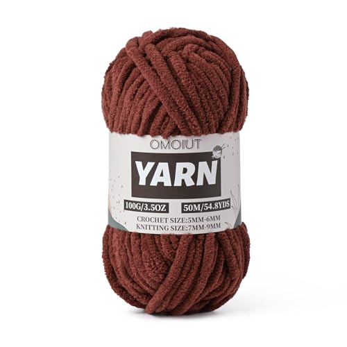 Fluffy Chunky Chenille Crochet Yarn, Baby Yarn for Crocheting Soft Blanket, Bulky Velvet Yarn (100g/54.8yds), Plush Amigurumi Yarn for Knitting Crafts, Scarves, Puzzle (Coffee) - color: Coffee