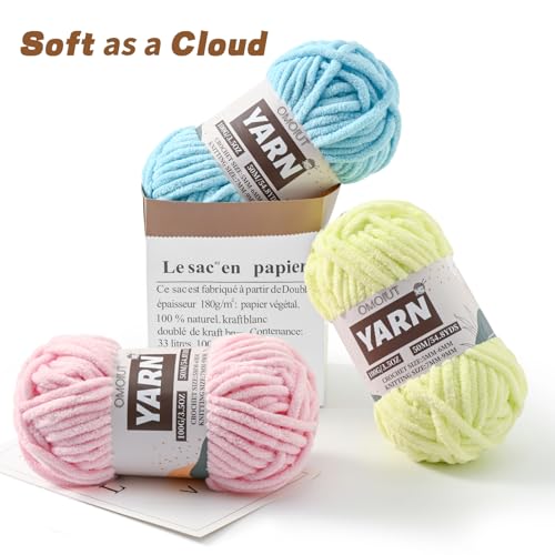 Fluffy Chunky Chenille Crochet Yarn, Baby Yarn for Crocheting Soft Blanket, Bulky Velvet Yarn (100g/54.8yds), Plush Amigurumi Yarn for Knitting Crafts, Scarves, Puzzle (Blue) - color: Blue