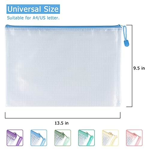 Tamaki 6 Pack Mesh Zipper Pouch Bags, Letter/A4 | Waterproof Zipper Bags, Document Bag, Durable Pouches for Organization - color: 6 Pack