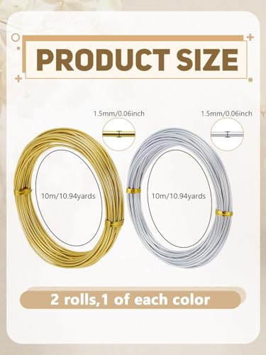 65.6 Feet 15 Gauge Round Aluminum Wire, Bendable Metal Craft Wire Mixed Color Soft Craft Supplies for Earring Necklace Jewelry Making DIY Artwork Science Projects, 1.5mm - color: Gold & Silver, size: 10 Gauge