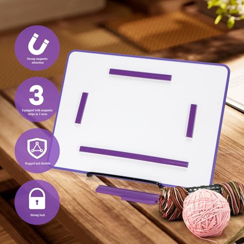 BABYSHEEP Knitting Pattern Holder with 8 Replacement Magnets & Velcro | Knitting Chart Keeper Magnetic Board Cross Stitch Supplies for Crochet 12.3*8.9inches (Purple-Velcro) - color: Purple-velcro