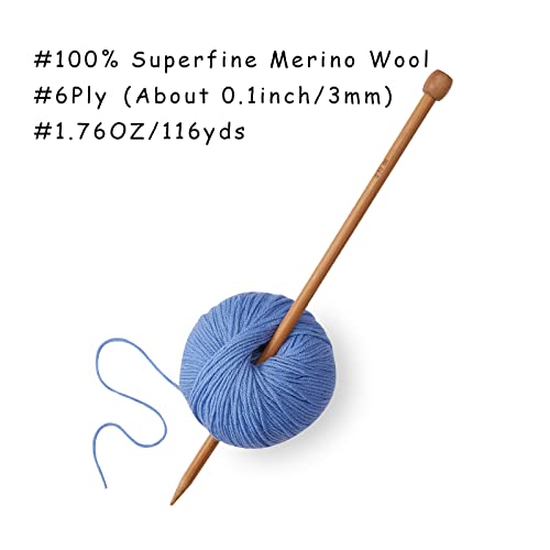 100% Merino Wool Yarn, 6-Ply Luxurious and Soft Yarn for Hand Knitting & Crocheting, 1.76 OZ/50g, 127 yds/116 Meters (Blue, 1 Ball) - color: blue, size: 1 ball