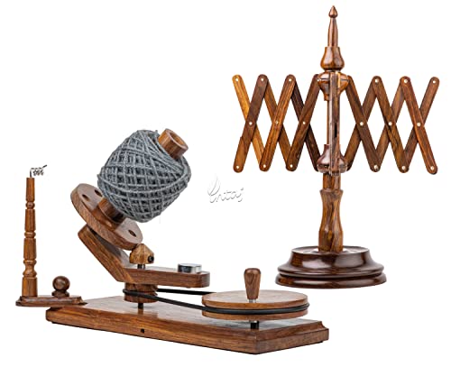 Rosewood Yarn Winder and Swift Set, Wooden Hank to Cake Kit | Matched rosewood ball winder and umbrella swift, everything needed to wind hanks into center-pull cakes. - color: Rosewood, size: Winder + Swift Set