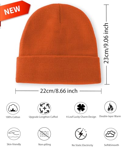 100% Cotton Beanie Lengthen Cuffed Beanies Knit Winter Hats Unisex | Double-Layer Warmth,Ultra-Soft 100% Cotton Knit,Long Non-itchy,Snug No-Slip Stretch Fit,Warm Winter Skull Cap - color: 1-orange