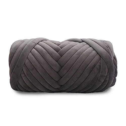 Velvet Chunky Bulky Giant Arm Knitting Yarn, Super Soft Jumbo Tube Weight, Fluffy DIY Crochet Hand Making Washable Yarn for Blanket, Pet Bed, Rugs, Pillow (1.1lb Dark Gary) - color: Drak Gray, size: 1.1lb