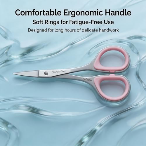 PAFASON Small Travel Sewing Embroidery Scissors Set Curve Straight Tip | Stainless Steel for Quilting Knitting Crafting Cross Stitch Crochet Thread Yarn Paper Detail Cutting Soft Rubber Handle - color: Green+pink