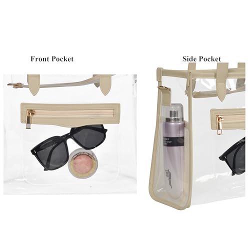 Clear Tote Bag for Women Thick PVC Clear Bag Transparent Stadium Bag with Guitar Strap - color: Beige