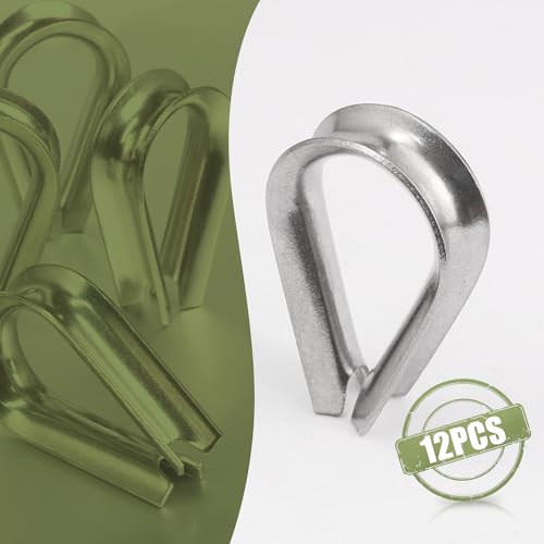 M4 Wire Rope Thimble, 304 Stainless Steel Thimble for 1/8-5/32 Inch Diameter Wire Rope, 12 Pieces - size: M4