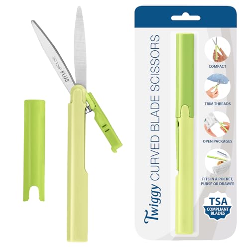 Plus Pen Style Non-Stick Compact TSA Twiggy Scissors with Cover, Green - color: Green, size: 1-Pack