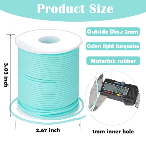Rubber Tube Cord 54 Yards 2mm Light Turquoise Stitch Keeper with 1mm Hole | Tubing Knitting Barber Cord Hollow Rubber Pipe with Spool for Knitting Projects Jewelry Making and Bead Creations - color: Light Turquoise