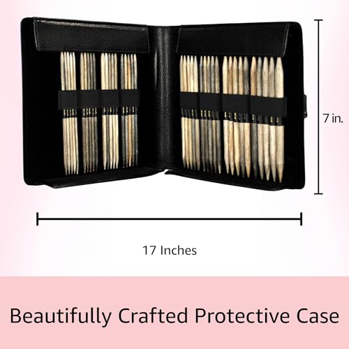Lykke Driftwood Large 6-inch DPN Knitting Needles Set | Large US 6, 7, 8, 9, 10, 10.5, 11, 13 Black Case, Birchwood Semi-Sharp Tips, Project Bag - color: Driftwood-with-Black-Case