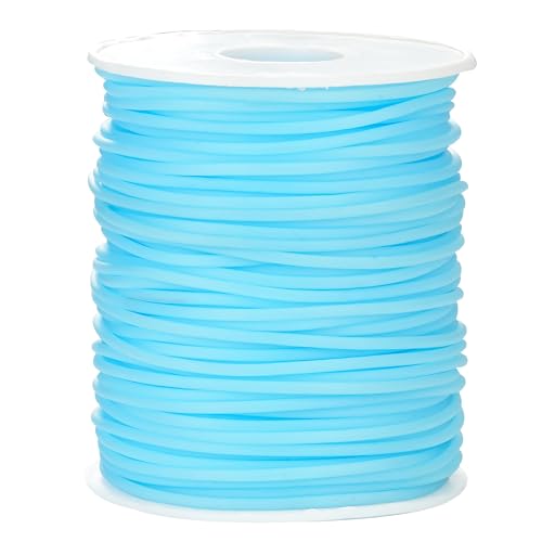 Hollow Rubber Tube Cord 54 Yards 2mm SkyBlue Stitch Keeper with 1mm Hole | Tubing Knitting Barber Cord Rubber Saver Hollow Rubber Pipe with Spool for Knitting Projects Jewelry Making Bead Creations - color: Skyblue