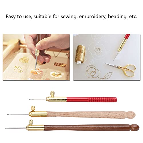 3Pcs Tambour Hooks Kit, Embroidery Crochet Hooks with 9 Needles, Wooden Handle French Tambour Hook Latch Beaded Needle for Embroidery Sequin Beading Knitting DIY Sewing