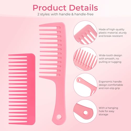 8 Pack Wide Tooth Comb Set, Detangling Comb for Curly Thick Wet Dry Hair | Anti-Static Shampoo Comb, 4 Colors for All Hair Types (2 Styles, with Handle & No Handle)