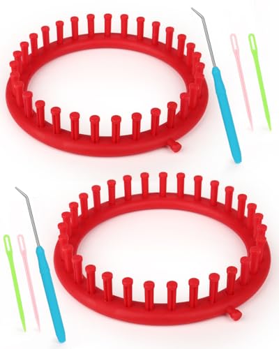 Aeelike 2 PCS Round Knitting Loom for Hat Socks DIY Crafts, 7.5inch | Round Knitting Loom Kit with Removable Pegs, Beginners Knitting Kit for Hats Socks Scarves DIY Crafts, Idel Gift - color: Red-7.5inch, size: 2pcs