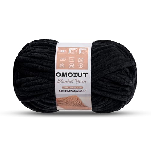 OMoiout Chunky Chenille Yarn for Crocheting, Soft Baby Blanket Yarn, #7 Super Bulky, Chunky Knit Blanket Crochet Yarn, 7 oz/109.4 yds Fluffy Velvet Amigurumi Yarn(Black) - color: [Black]