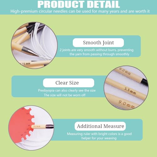Weabetfu 32inch Bamboo Circular Knitting Needles US Size 15(10mm) | Premium Circular Needles Handmade DIY and Any Weave Yarn Projects,Include Knitting Accessories - size: US 15(10mm)