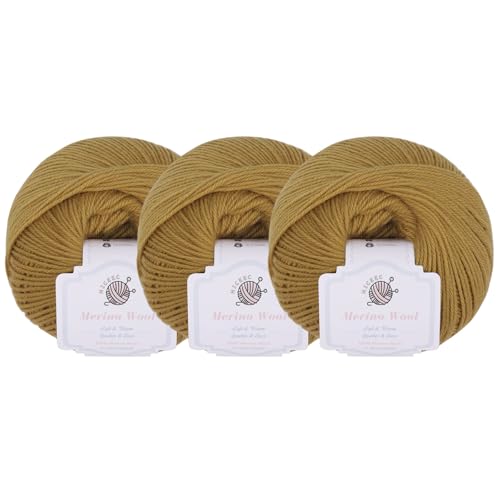 NICEEC 3 Skeins Soft Merino Wool Yarn- Ginger | Soft & Warm, Finger Weight, Woolen Yarn for Crochet & Knitting, Total 5.3oz/606yds - color: Ginger