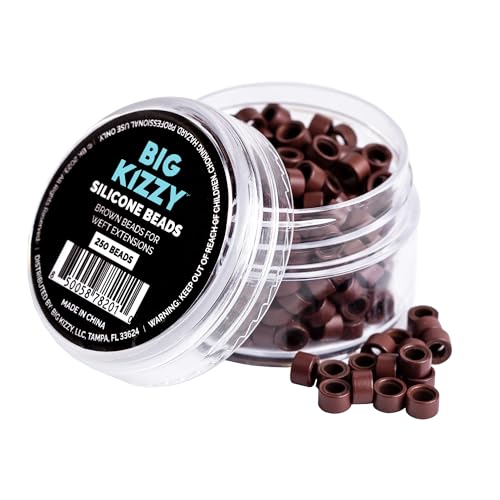 Big Kizzy Silicone Lined Microlink Beads 250pcs 5.0mm (Brown) | for Invisible Application of Weft Hair Extensions - color: Brown, size: 250 beads