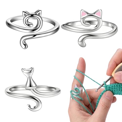 KlayXira 3Pack Adjustable Metal Crochet Tension Ring, Yarn Tensioner for Crocheting and Knitting, Finger Yarn Guide Ring