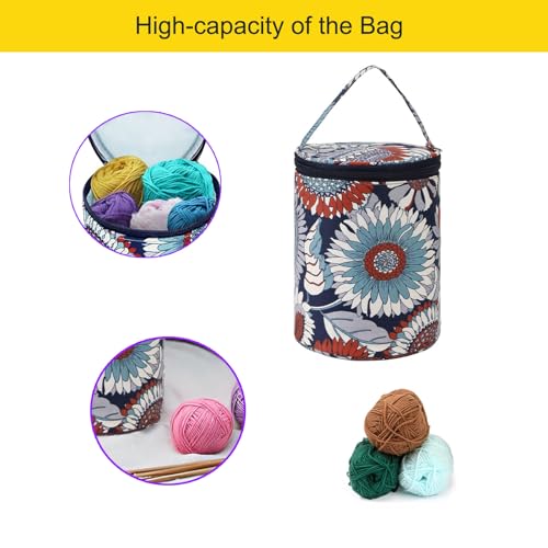 Small Portable Yarn Holder with Anti-Tangle Design, 2-3 Standard Size Balls,Yarn Storage Bag for Crocheting with Holes,Small yarn bag,Ideal Crocheting Gifts for Women and Crocheter (Sunflower pattern)