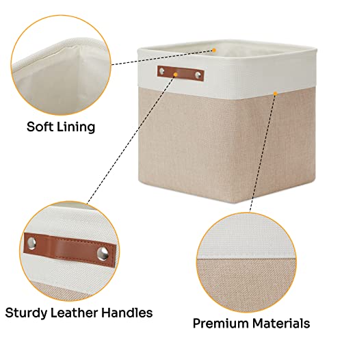 DULLEMELO Fabric Storage Cubes,13 inch Cube Stroage Bins for Empty Gift Basket,Toy Nursery Storage Linen Closet Organizers and Storage Baskets Shelves Bins(White&Khaki) - color: White&Khaki, size: L-13"x 13"x 13"