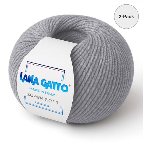 100% Merino Wool Yarn – Extrafine Super Soft Yarn for Knitting, Made in Italy by Lana Gatto, Super Soft Line, Gray-12504, 2-Pack (1.8 oz. / 137 yds Each) - color: Gray - 12504, size: 2