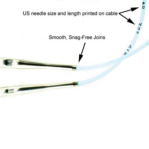 addi Skacel Rocket 2 Squared 32in. US 2 (3mm) Circular Knitting Needle | Ergonomic, Cubic Shape, Textured Finish, Rounded Edges, Long Taper Sharp Tips, Pliable Blue Cord, 10 Colorful Stitch Markers - size: US 02 (3.0mm), 32 in. (80cm)