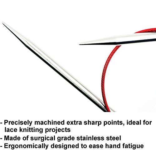 ChiaoGoo Red Lace 32-Inch, US 0 (2mm) Circular Knitting Needle | Surgical Stainless Steel, Sharp Tips, Nylon Coated, Memory-Free Steel Cable, Smooth Metal Joins, Easy-Glide, Stitch Holder - size: US 0 (2.0mm), 32 in. (80cm)