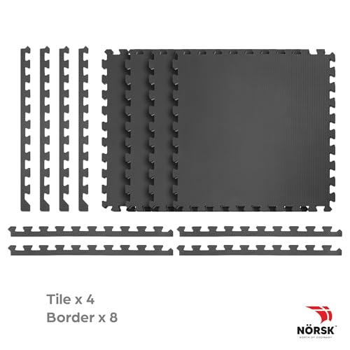 Norsk Reversible 1/2" EVA Foam Gym Floor Tiles, Gray/Black, 20-Pack | 24" x 24" interlocking tiles cover 80 sq. ft. for home gyms and multipurpose workout areas - color: Gray/Black, size: 20 Tiles - 80 sq. Ft