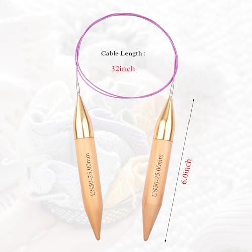Mdoker Large Bamboo 25mm Circular Knitting Needles for Chunky & Bulky Yarn,Size 50 40 Inch Circular Knitting Needles for Handmade Knitting DIY and Any Weaven Yarn Projects(US Size 50,25mm) - size: 40inch-25mm
