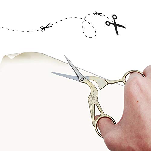 2PCS Vintage Stork Shape Sewing Scissors Stainless Steel Scissors | Metal Tailor Scissors Sharp Sewing Shears for Embroidery, Craft, Art Work & Everyday Use (Gold) - color: Gold
