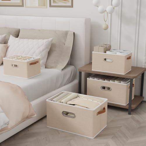Yawinhe Fabric Storage Baskets, Foldable Closet Organizer for Shelves, Large Boxes with 3 Handles, Canvas Bins for Clothes, Beige 12.99''Lx9.05''Wx7.87''H, 4-Pack,SNK030BEXS-4 - color: Beige, size: 12.99x9.05x7.87in/4-Pack