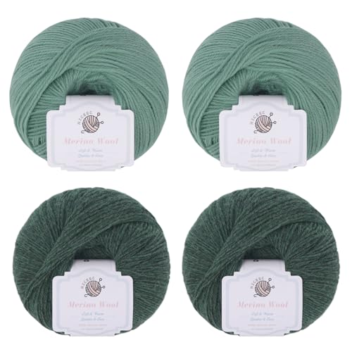NICEEC 4 Skeins Soft Merino Wool Yarn- Green Series | Soft & Warm, Finger Weight, Woolen Yarn for Crochet & Knitting, Total 5.3oz/606yds - color: Green Series