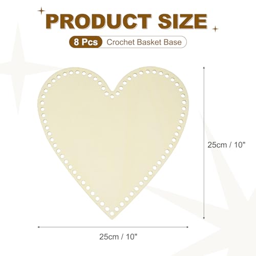 PATIKIL 8Pcs Crochet Basket Base, 10 x 10 Inch Heart Shape Basket Bottoms Shaper Blank Wooden Base Bag Making Supplies Weaving Knitting Kit for DIY Crochet Shoulder Bag Handbag Purse Craft - size: 10 x 10"
