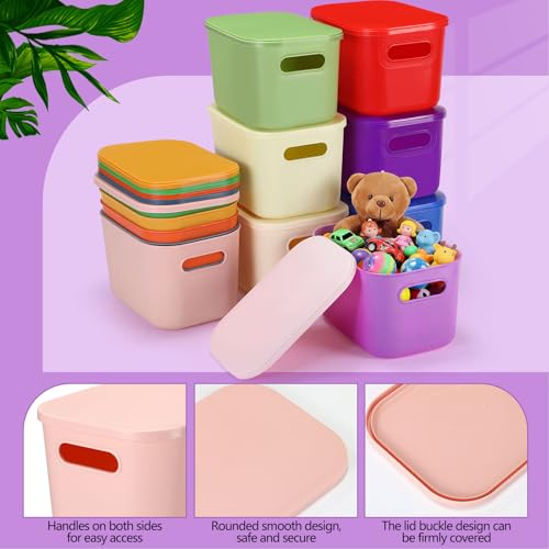 Thyle 12 Pack Richly Colorful Plastic Storage Bins with Lids 7 Quart Toy Storage Box Stackable Nestable Organizer Boxes with Handle and Labels for Classroom Shelf Bedroom Desktop Toys School Supplies - color: Vivid Color